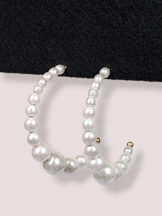 Jewelry - White Faux Pearl Beaded Open Hoop Earrings
